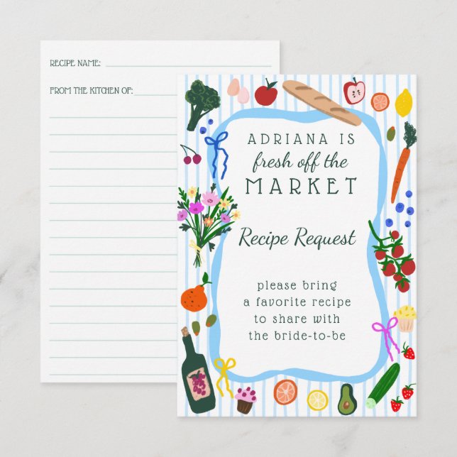 FRESH OFF THE MARKET Bridal Shower Recipe Request Enclosure Card (Front/Back)