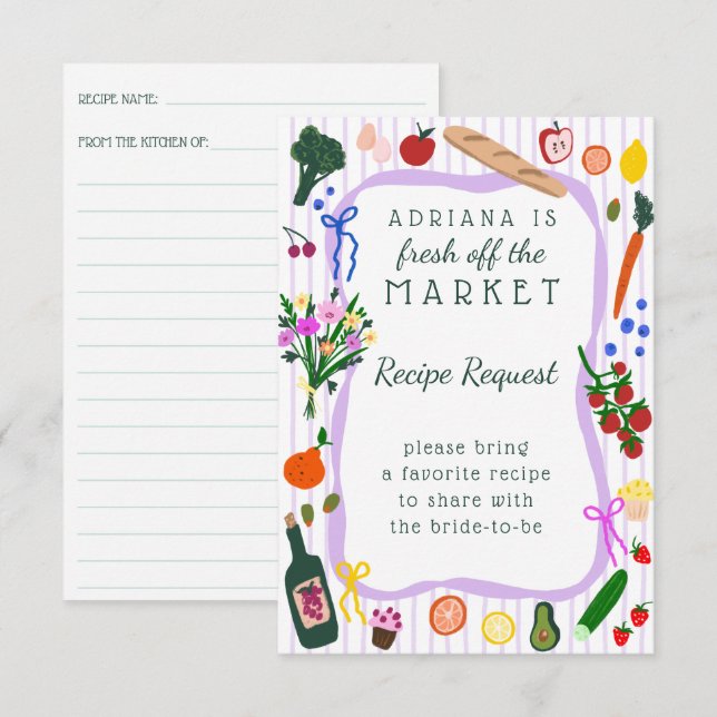 FRESH OFF THE MARKET Bridal Shower Recipe Request Enclosure Card (Front/Back)