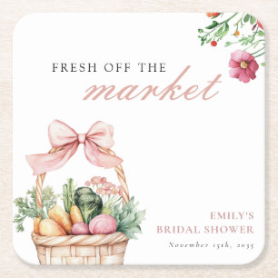 Fresh Off The Market Bridal Shower Square Paper Coaster