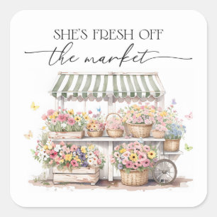 Fresh Off The Market Bridal Shower Square Sticker