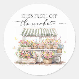 Fresh Off The Market Bridal Shower Watercolor Classic Round Sticker