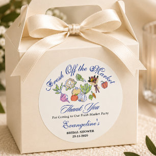 Fresh Off the Market Bridal Shower Whimsical Classic Round Sticker