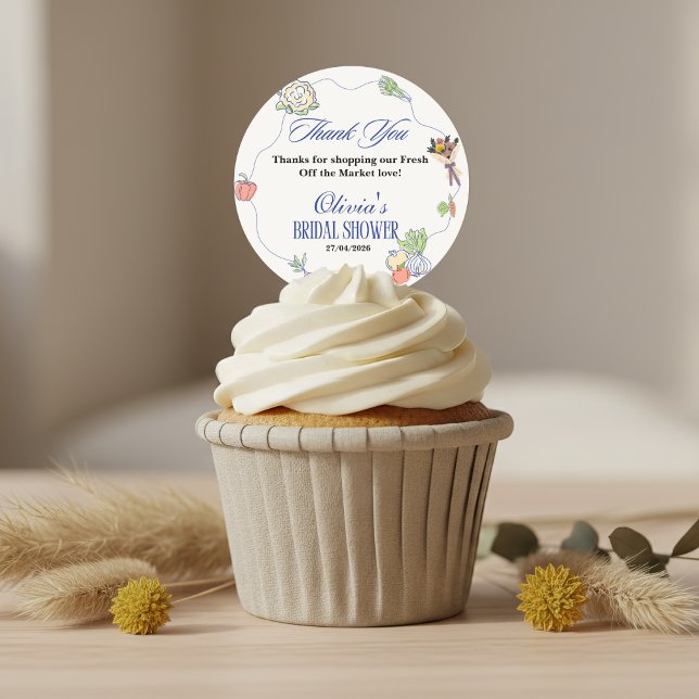 Fresh Off the Market Bridal Shower Whimsical Drawn Classic Round Sticker (Fresh Off the Market Bridal Shower Whimsical Drawn Classic Round Sticker ideas label topper )