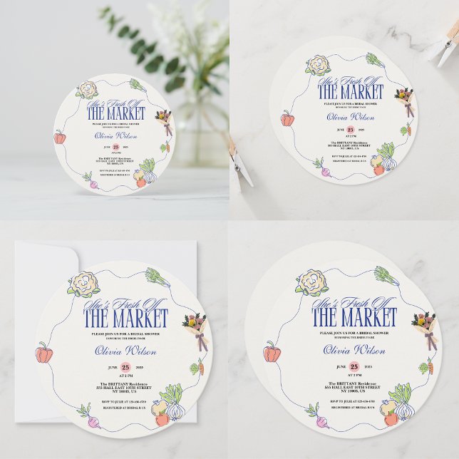 Fresh Off the Market Bridal Shower Whimsical Drawn Invitation (Fresh Off the Market Bridal Shower Whimsical Drawn Invitation)