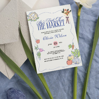 Fresh Off the Market Bridal Shower Whimsical Drawn Invitation