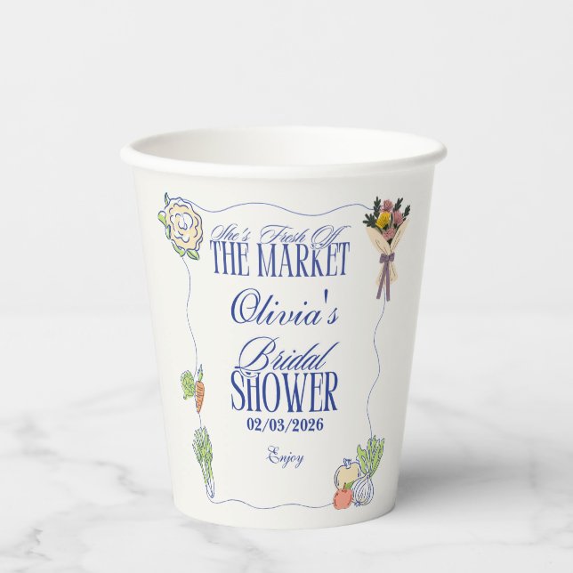 Fresh Off the Market Bridal Shower Whimsical  Paper Cups (Front)