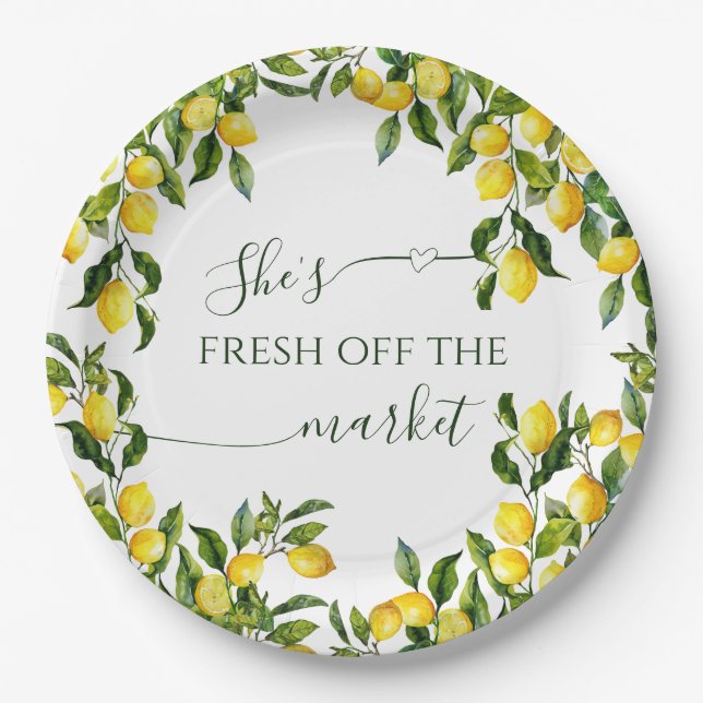Fresh Off The Market Citrus Lemon Bridal Shower  Paper Plates (Front)