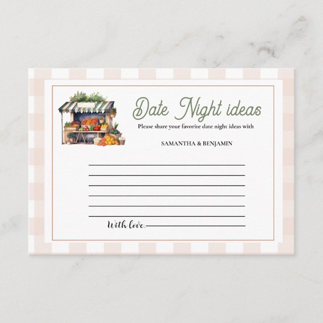 Fresh off the market Date Night Idea Bridal Shower Enclosure Card (Front)