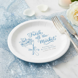 Fresh Off The Market Dusty Blue Bridal Shower Paper Plates