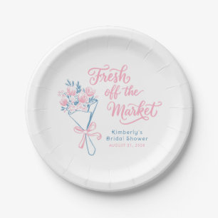 Fresh Off The Market Dusty Blue Pink Bridal Shower Paper Plates