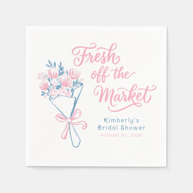 Fresh Off The Market Dusty Pink Blue Bridal Shower Napkins (Front)