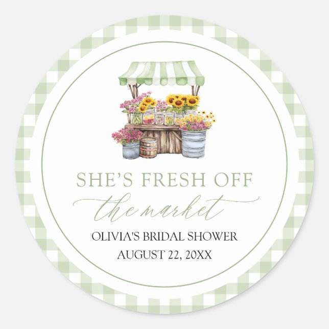 Fresh Off The Market Farmers Market Bridal Shower Classic Round Sticker (Front)