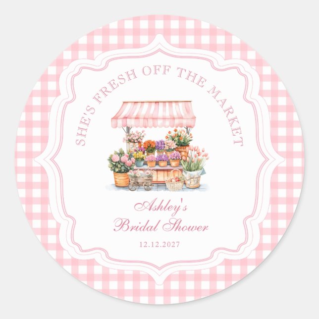 Fresh Off The Market Farmers Market Bridal Shower Classic Round Sticker (Front)