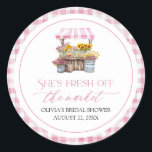 Fresh Off The Market Farmers Market Bridal Shower Classic Round Sticker<br><div class="desc">Fresh Off The Market and ready to celebrate! 🛒💐 These adorable classic round stickers are the perfect finishing touch for your farmers market–themed bridal shower! Featuring playful pink wildflowers and vintage charm, they’re ideal for sealing envelopes, favor bags, jars, or anything that needs a little extra love. 🌸🍓💌 Sweet, rustic,...</div>
