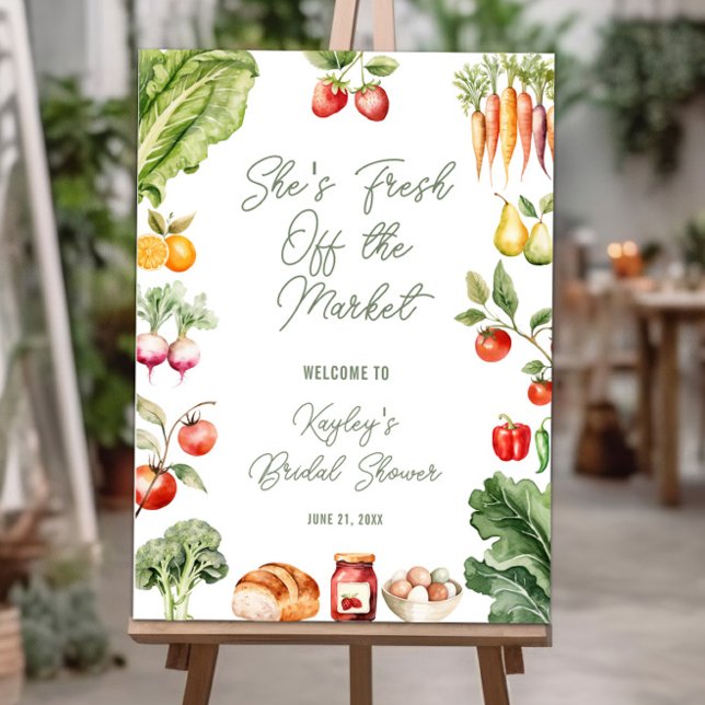 Fresh off the Market Farmer's Market Bridal Shower Foam Board (Welcome guests with this rustic farmer’s market bridal shower sign featuring fruits and vegetables )