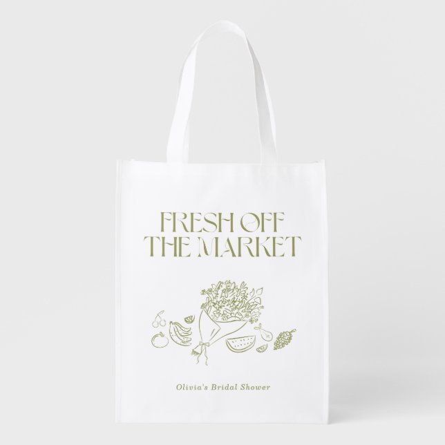 Fresh Off the Market, Farmers Market Bridal Shower Grocery Bag (Front)