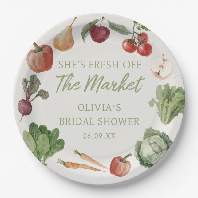 Fresh Off The Market Farmers Market Bridal Shower Paper Plates (Front)