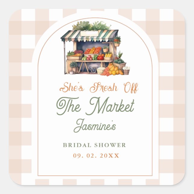 Fresh Off The Market Farmers Market Bridal Shower  Square Sticker (Front)