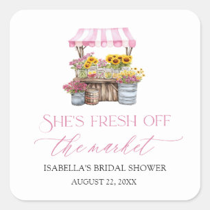 Fresh Off The Market Farmers Market Bridal Shower Square Sticker