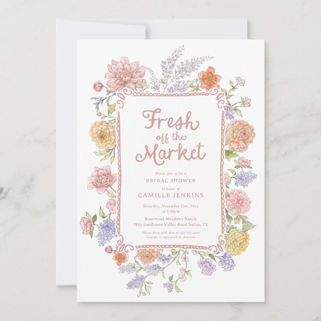 Fresh Off the Market Floral Bridal Shower Invitation (Front)