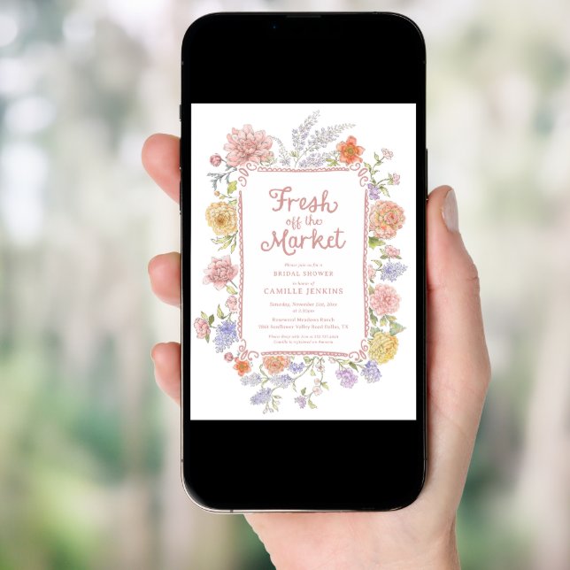 Fresh Off the Market Floral Bridal Shower Invitation (Front Digital)
