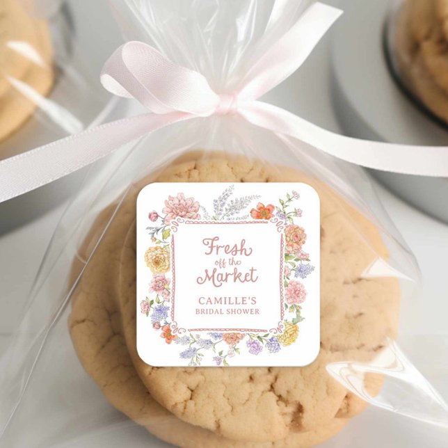Fresh off the Market Floral Bridal Shower  Square Sticker (Fresh off the market bridal shower sticker)