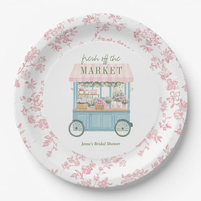 Fresh Off The Market Floral Farmer's Bridal Shower Paper Plates (Front)