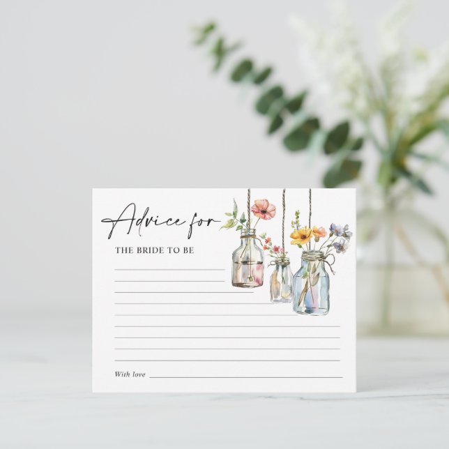 Fresh Off The Market Floral Jar Bridal Advice Card (Standing Front)