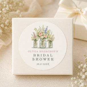 Fresh Off the Market Floral Jar Bridal Shower Classic Round Sticker