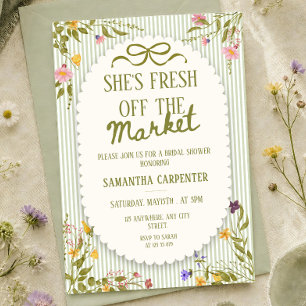 Fresh off the market floral stripes bridal shower invitation