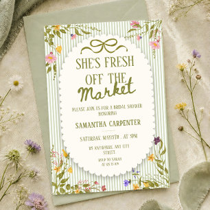 Fresh off the market floral stripes bridal shower invitation