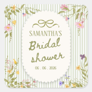 Fresh off the market floral stripes Bridal shower Square Sticker