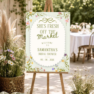 Fresh off the market floral stripes welcome sign