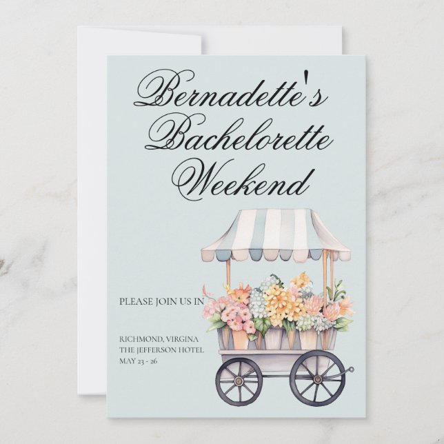 Fresh off the Market Flower Cart Bach Party Invitation (Front)