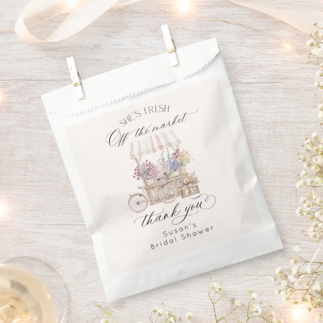 Fresh Off the Market Flower Cart Bridal Shower Favor Bag (Clipped)