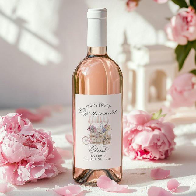 Fresh Off the Market Flower Cart Bridal Shower Wine Label (Creator Uploaded)