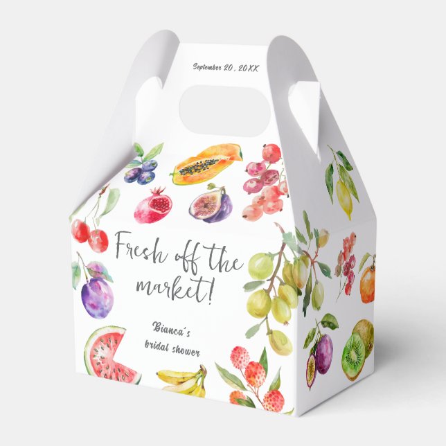 Fresh Off The Market Fruits Bridal Shower Favor Boxes (Front Side)