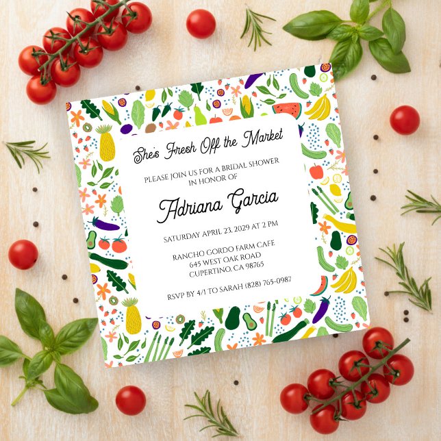 FRESH OFF THE MARKET Fruits & Veggies Cute CUSTOM  Invitation (FRESH OFF THE MARKET Fruits & Veggies Cute CUSTOM Bridal Shower Invitation
)