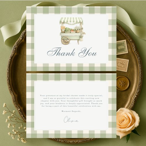 Fresh Off the Market Gingham Bridal Shower Thank You Card