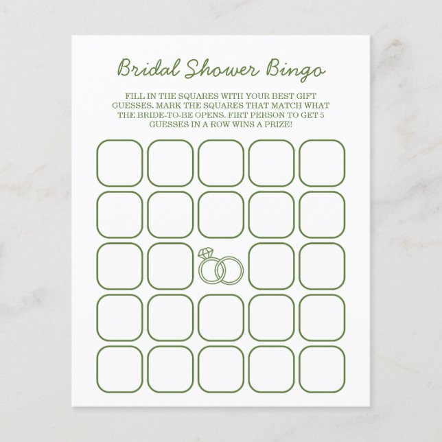Fresh Off The Market Green Bridal Shower Bingo (Front)