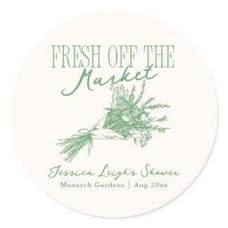Fresh Off the Market Green Bridal Shower Classic Round Sticker