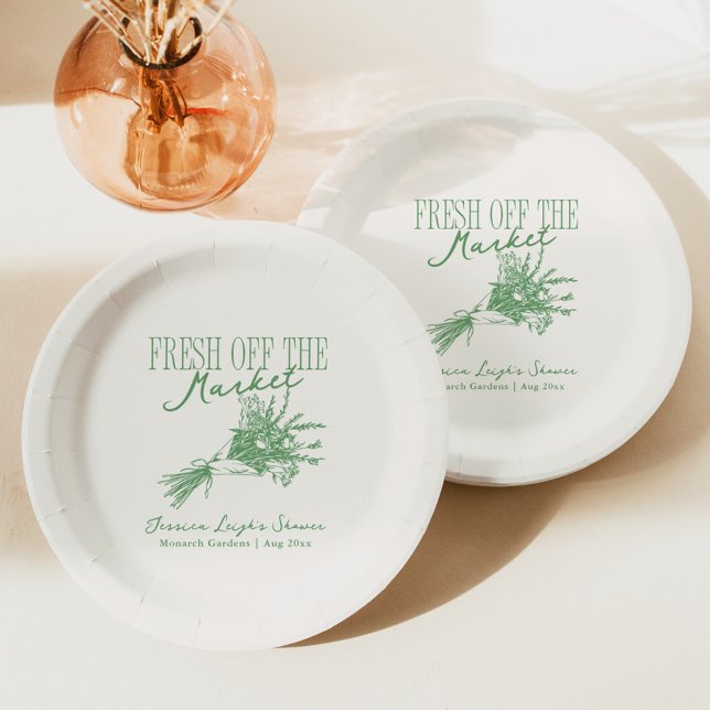 Fresh Off the Market Green Bridal Shower Paper Plates (Creator Uploaded)