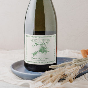 Fresh Off the Market Green Bridal Shower Sparkling Wine Label