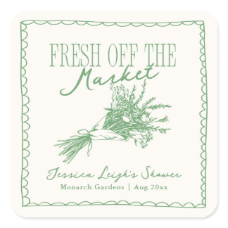 Fresh Off the Market Green Bridal Shower Square Sticker