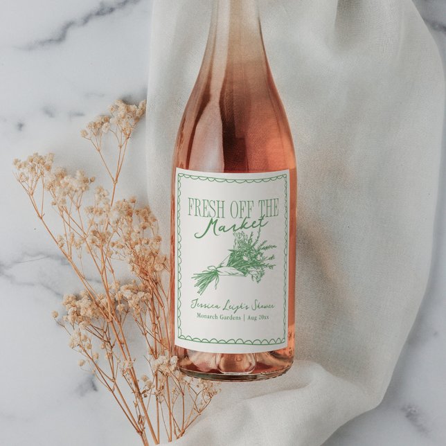Fresh Off the Market Green Bridal Shower Wine Label (Creator Uploaded)