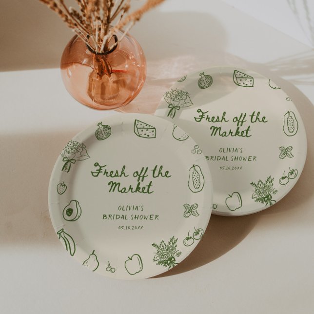 Fresh Off The Market Green Hand Drawn  Paper Plates (Creator Uploaded)