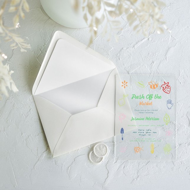 Fresh Off The Market Hand Drawn Bridal Shower Acrylic Invitations (Creator Uploaded)