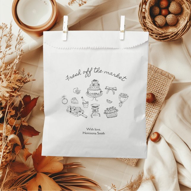 Fresh Off the Market Hand-drawn Bridal Shower Favor Bag (Fresh off the market Bridal Shower Favor Bags)
