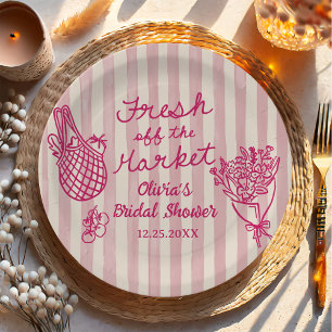 Fresh Off The Market Hand Drawn Bridal Shower Paper Plates