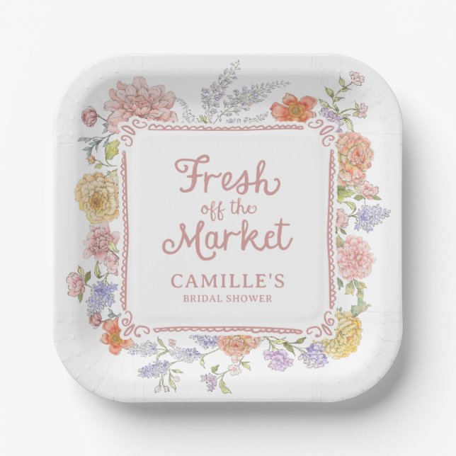 Fresh off the Market Hand Drawn Bridal Shower  Paper Plates (Front)